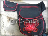 Seitentasche Schwarz Prilblume rot L